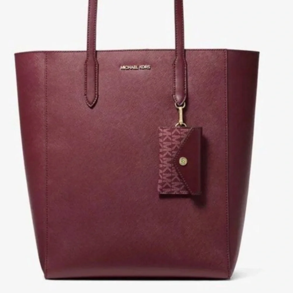 Michael Kors Deep Red Tote Bag With Card Holder